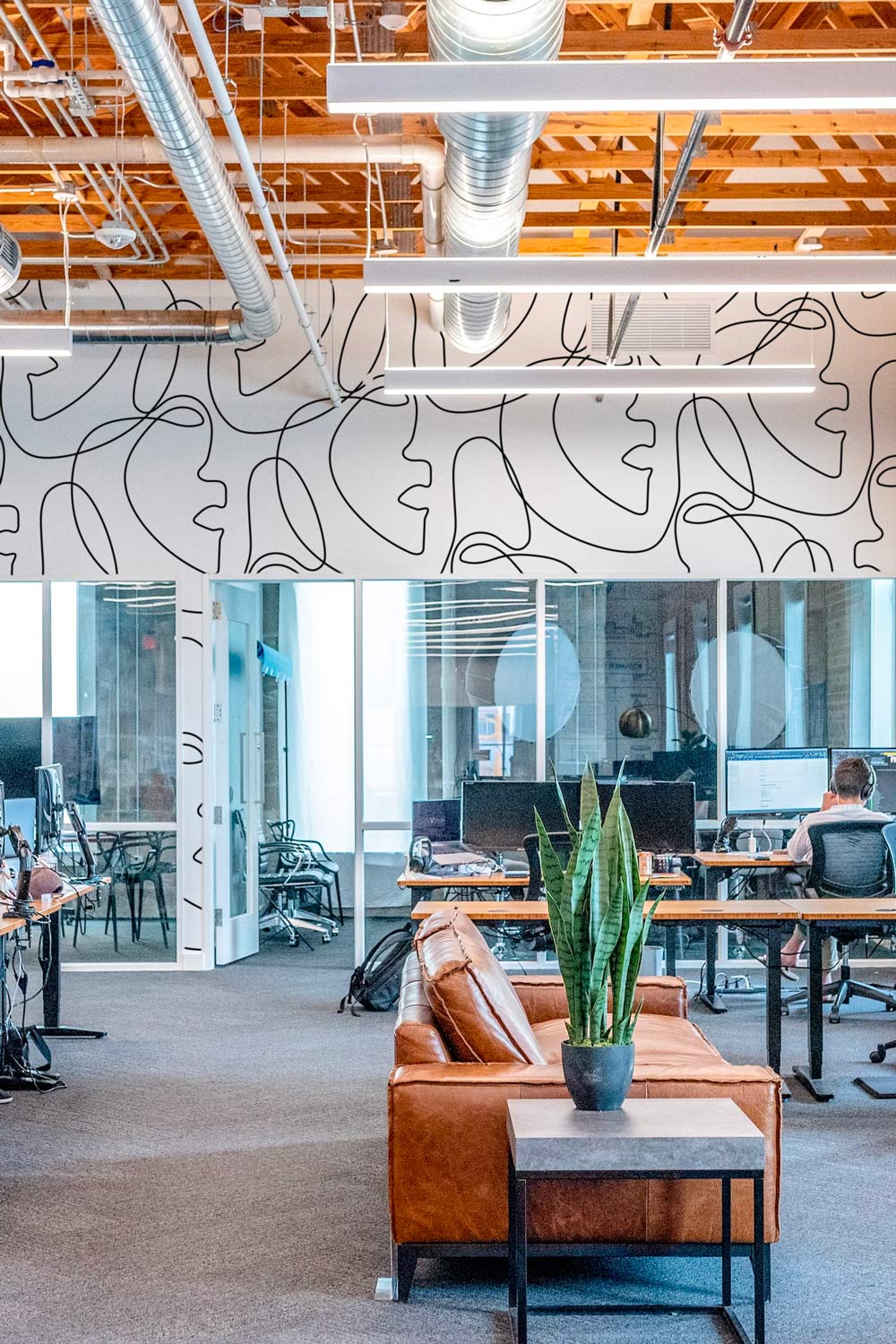 Commercial interior with professionally installed patterned wallcovering